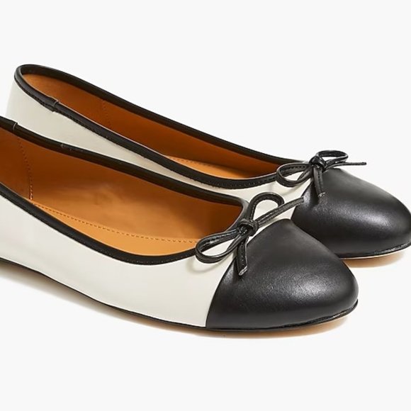 J. Crew Shoes - J. Crew Captoe Color Blocked Leather Ballet Flats - Ivory & Black (Item AZ949) -